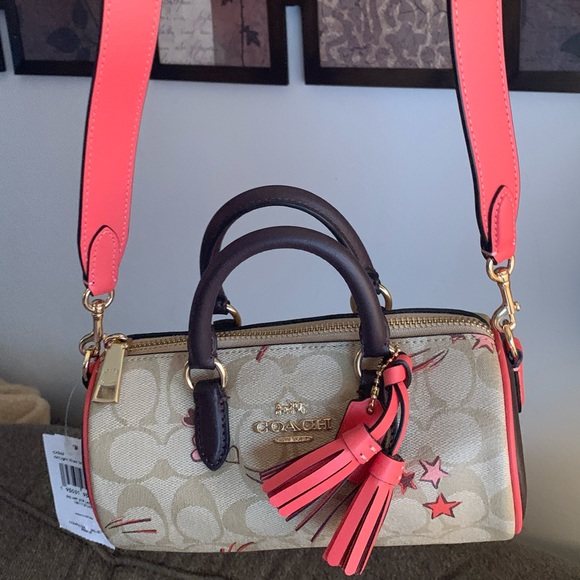 Authentic COACH sign.coated canvas/smooth leather ❤️⭐️zip top satchel/ Crosby - Picture 14 of 16